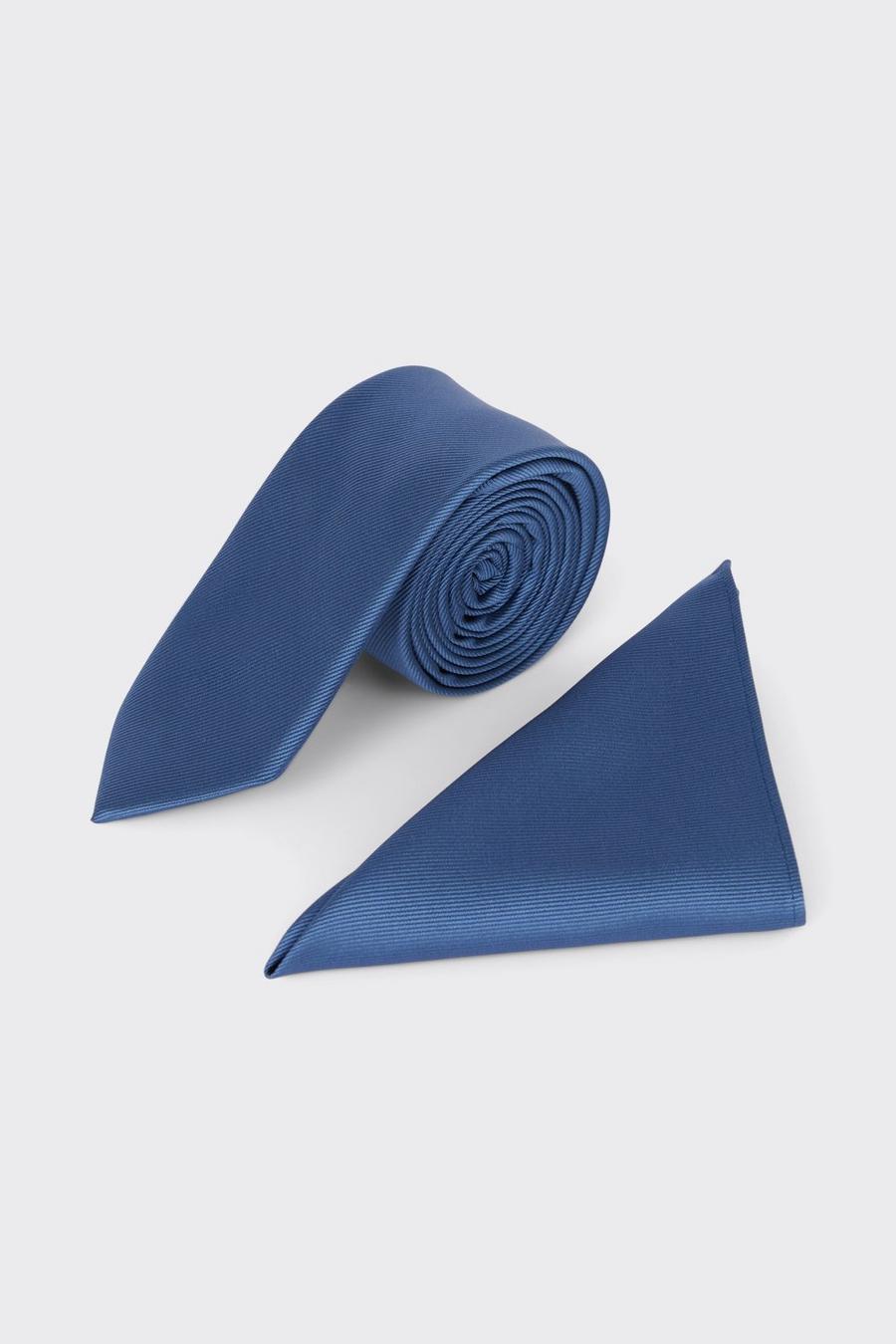 Slim Blue Tie And Pocket Square Set
