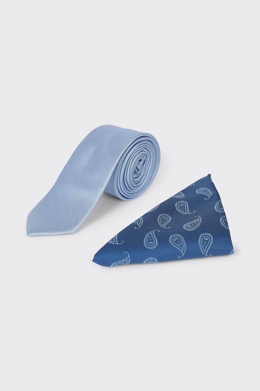 Paisley Soft Blue Tie And Pocket Square