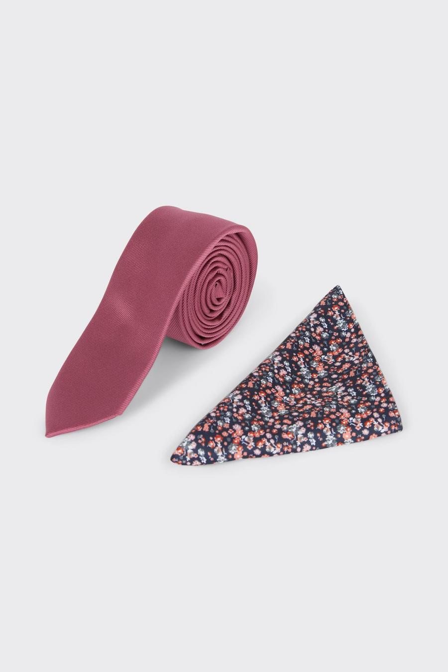 Pink Tie With Ditsy Pocket Square