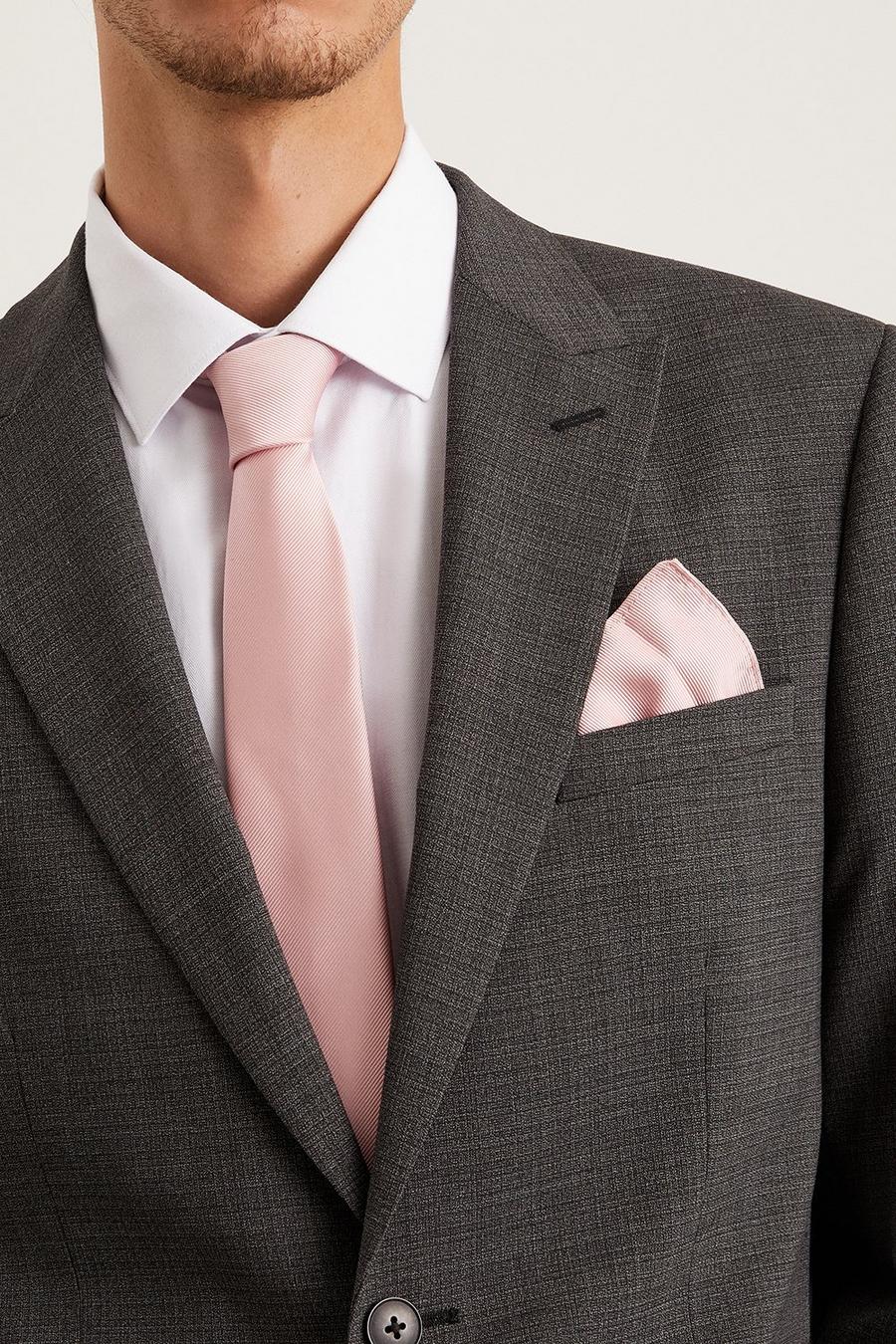 Slim Light Pink Tie and Pocket Square Set