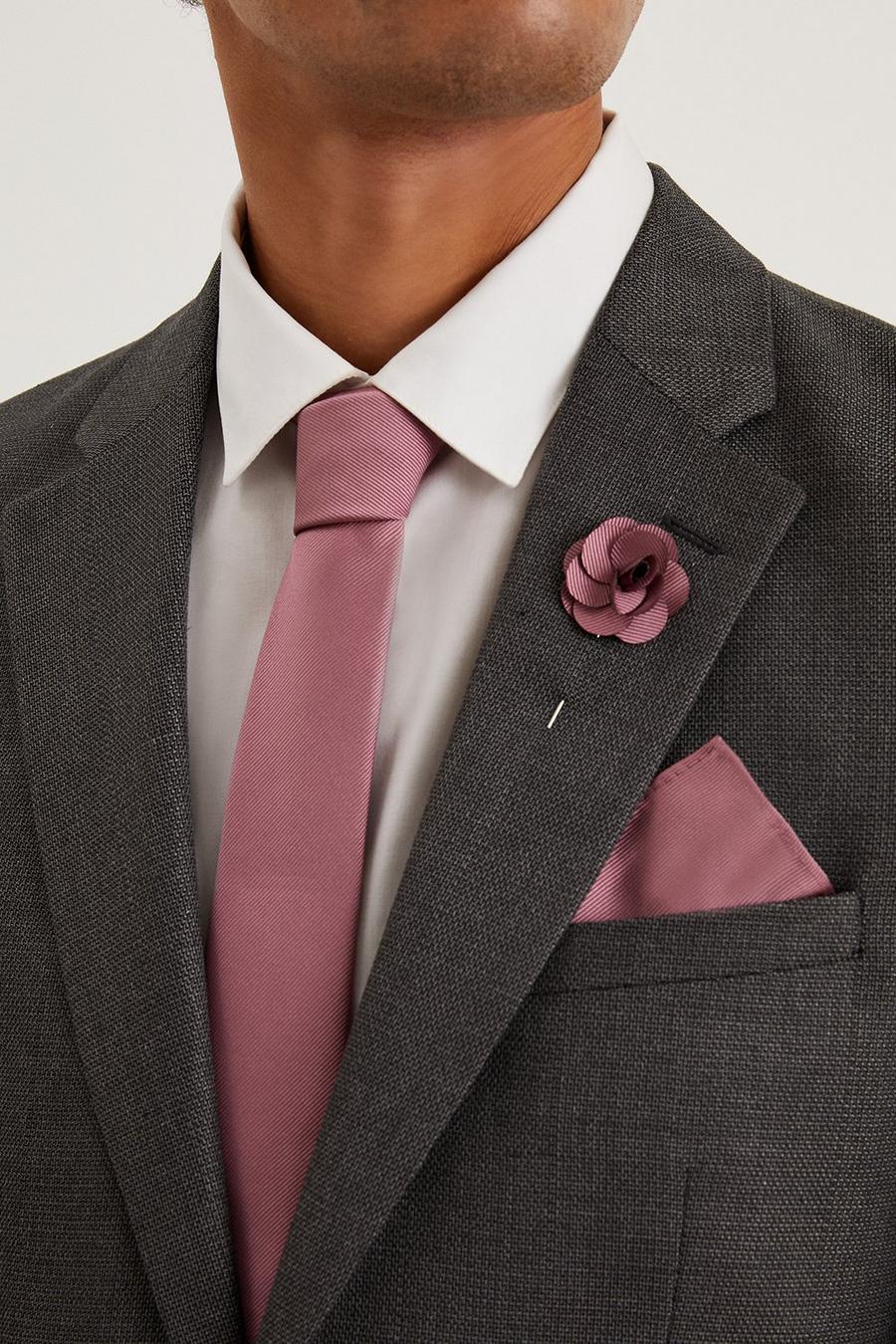 Slim Rose Pink Tie And Pocket Square Set