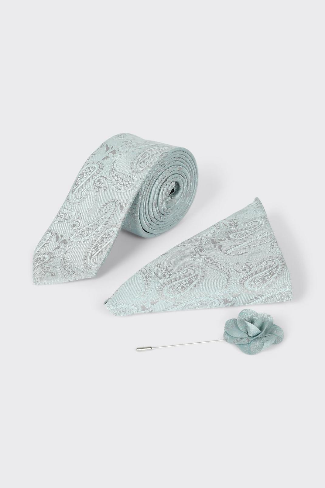 Mint Wedding Paisley Tie Set With Lapel Pin image number 1