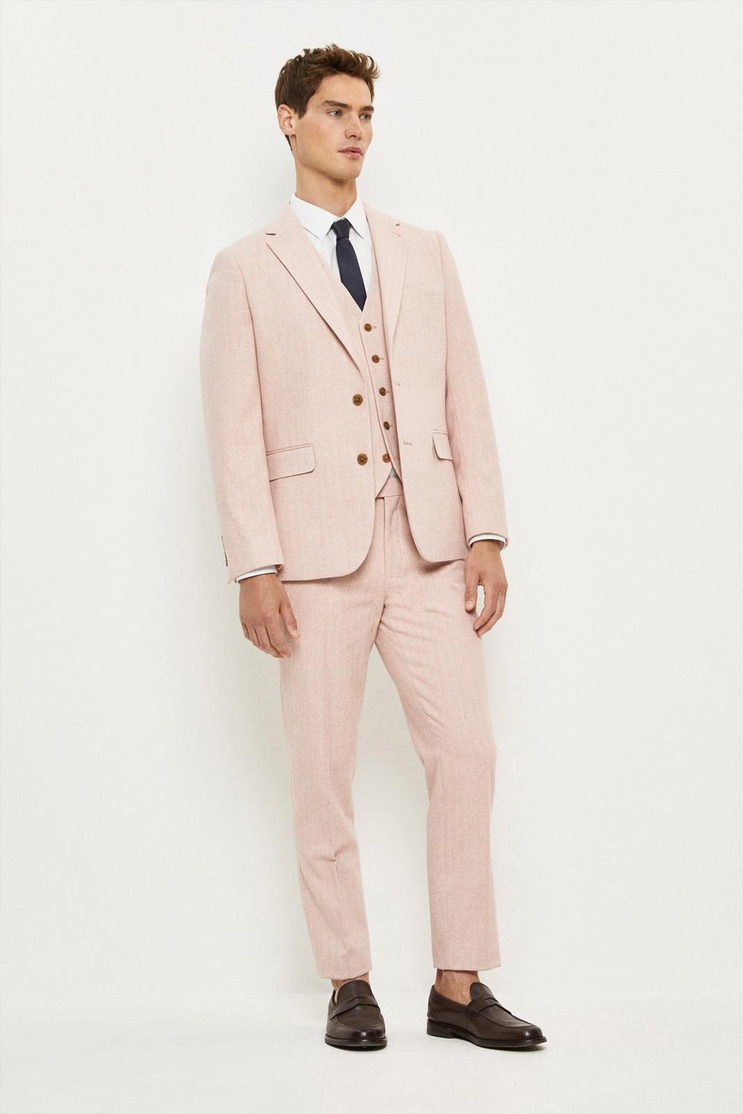 Slim Fit Pink Harry Brown Herringbone Tweed Suit Jacket image number 1