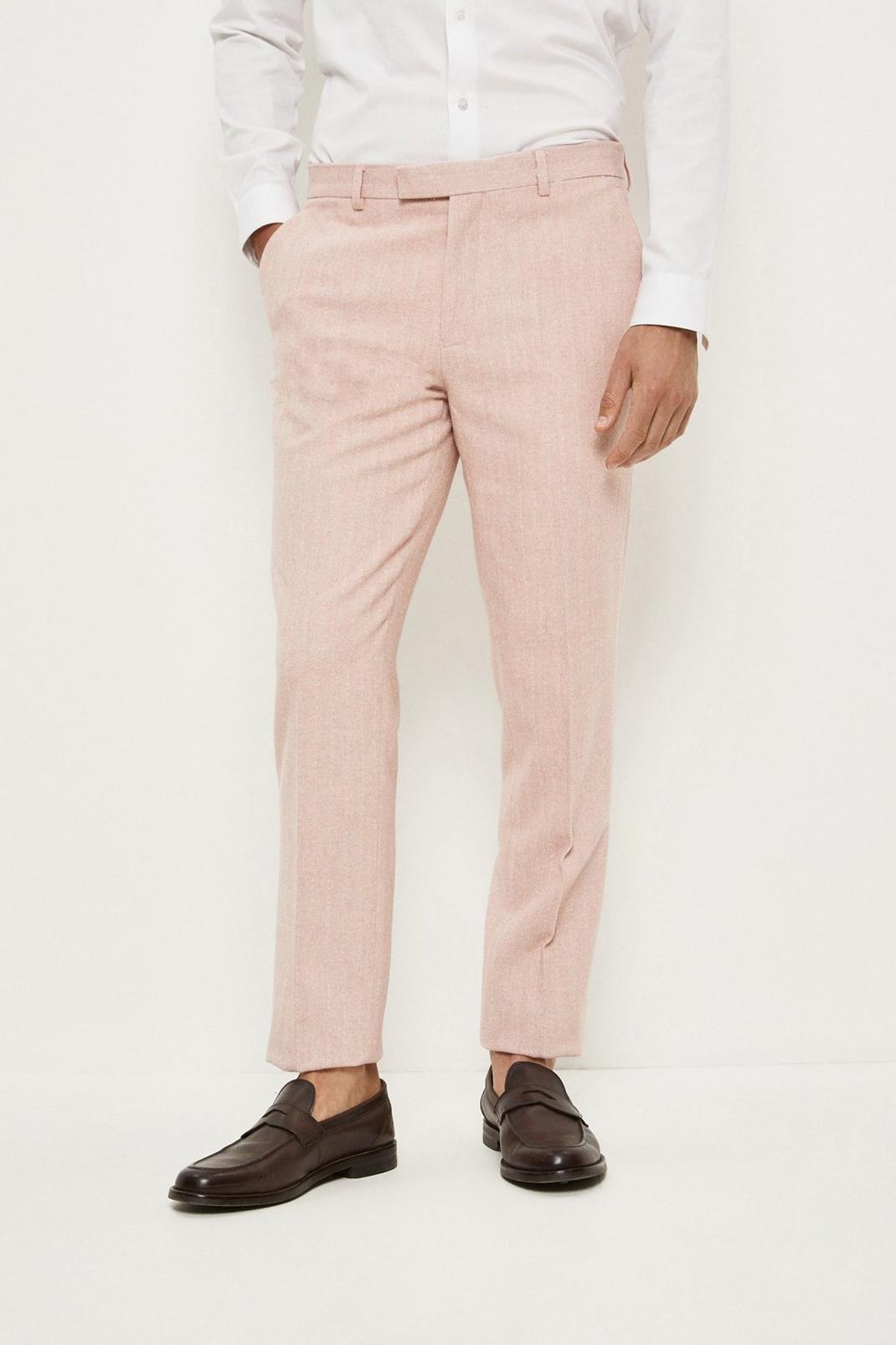 Slim Fit Pink Harry Brown Herringbone Tweed Suit Trouser image number 1