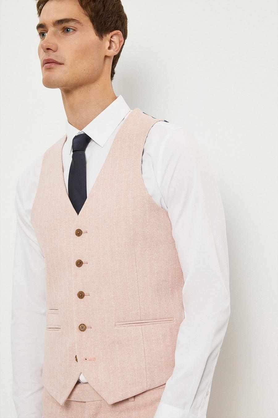 Slim Fit Pink Harry Brown Herringbone Tweed Suit Waistcoat