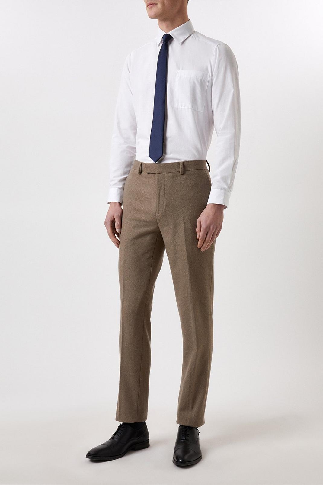 Slim Neutral Herringbone Tweed Suit Trousers image number 1