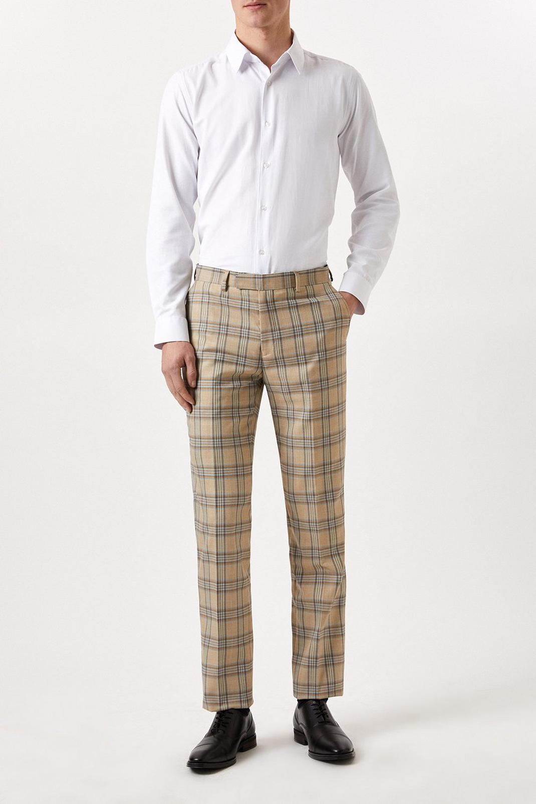 Slim Fit Neutral Highlight Check Suit Trousers image number 1