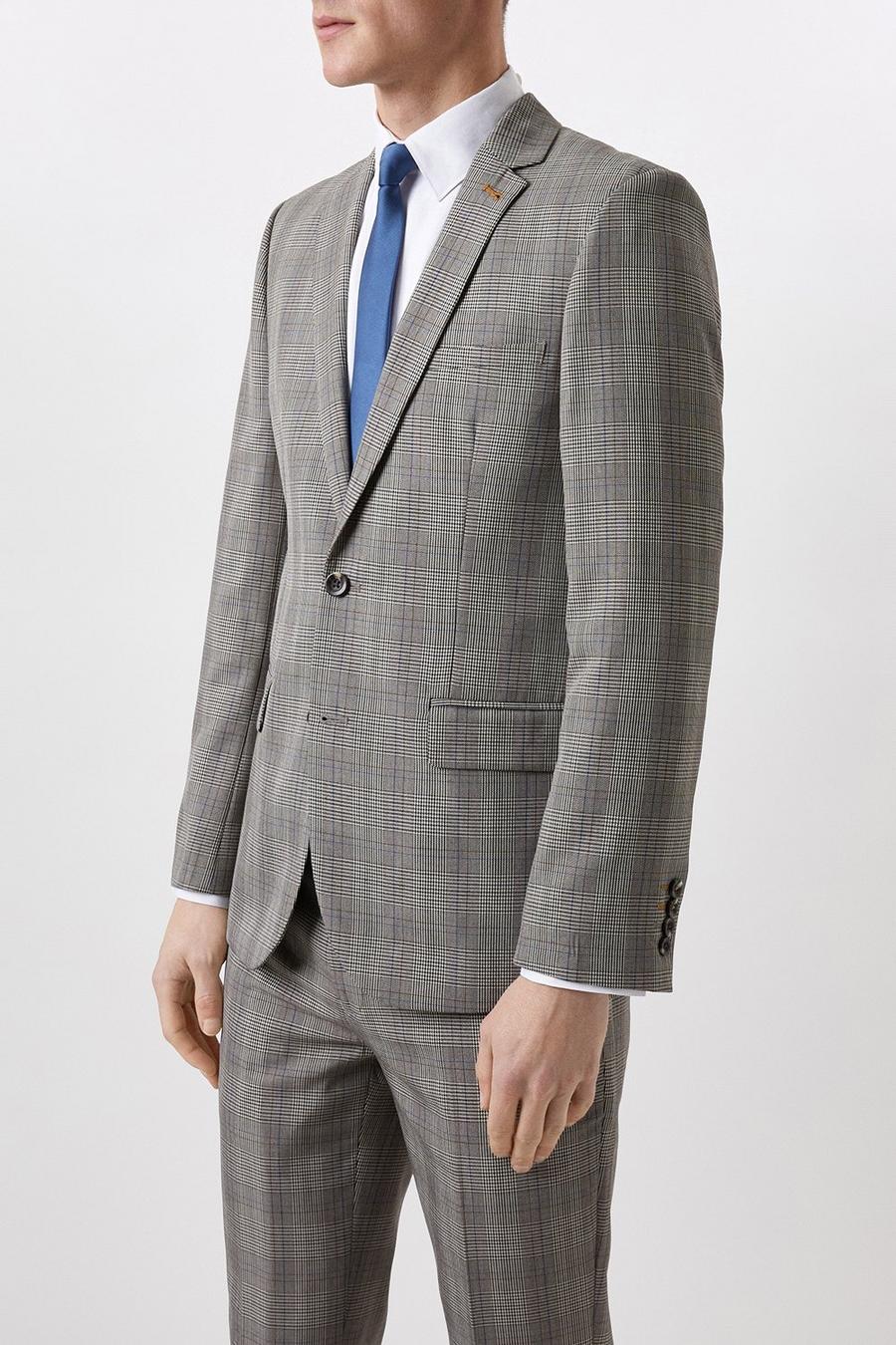 Slim Fit Neutral Check Three-Piece Suit