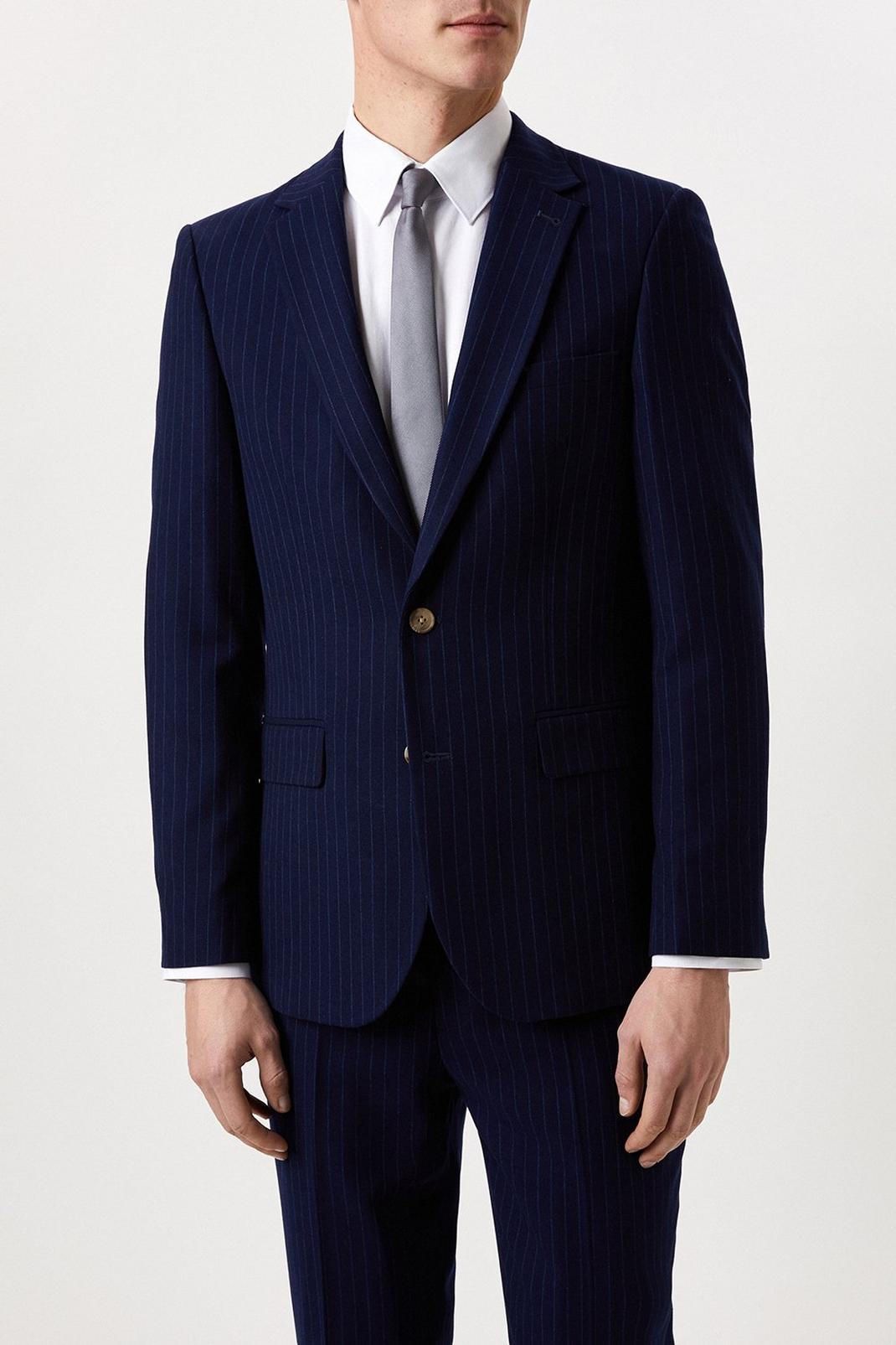 Slim Fit Navy Pinstripe Suit Jacket image number 1