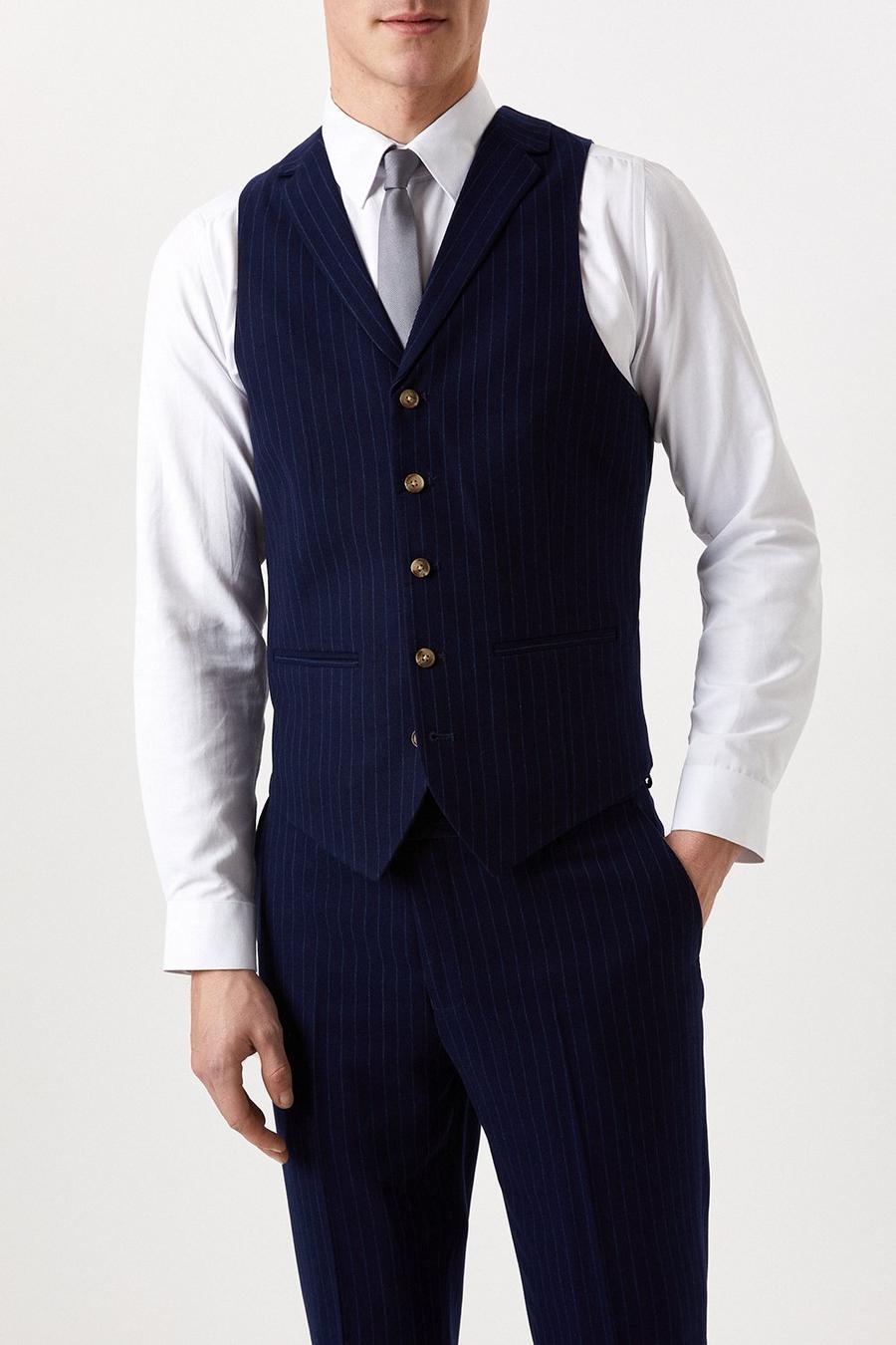 Harry Brown Slim Fit Navy Pinstripe Suit Waistcoat