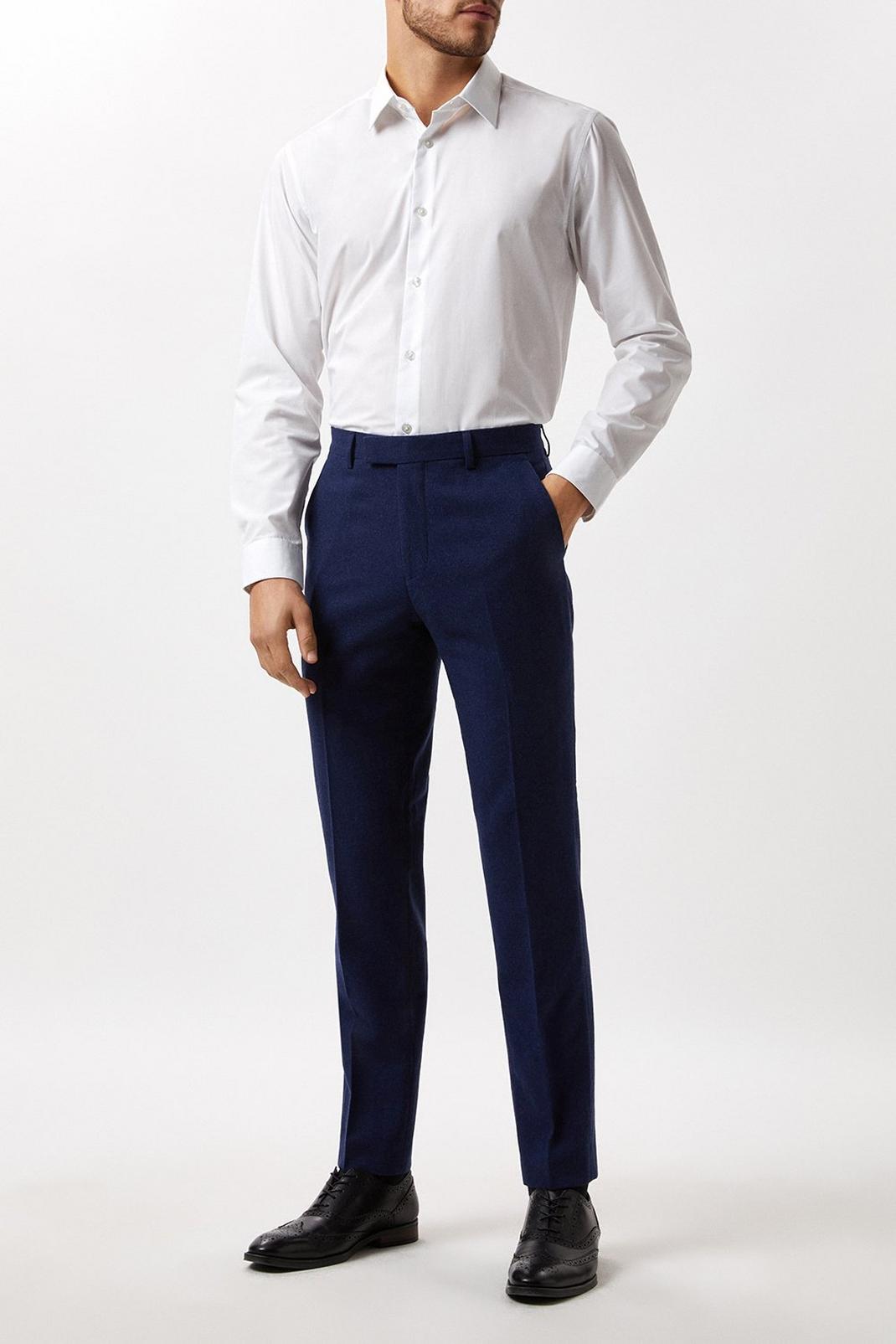 Slim Fit Navy Tweed Suit Trousers image number 1