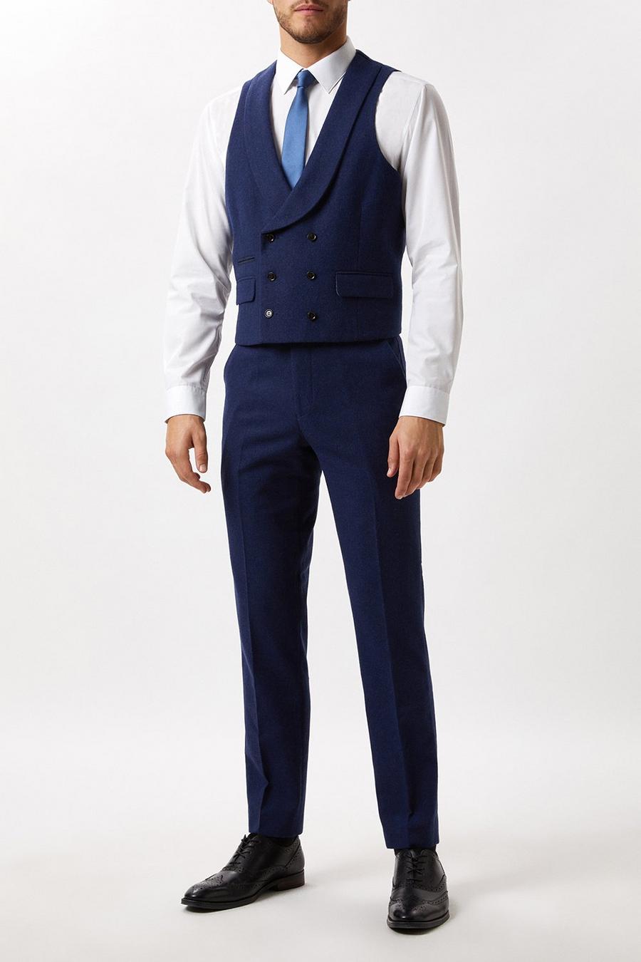 Slim Fit Navy Tweed Suit Waistcoat