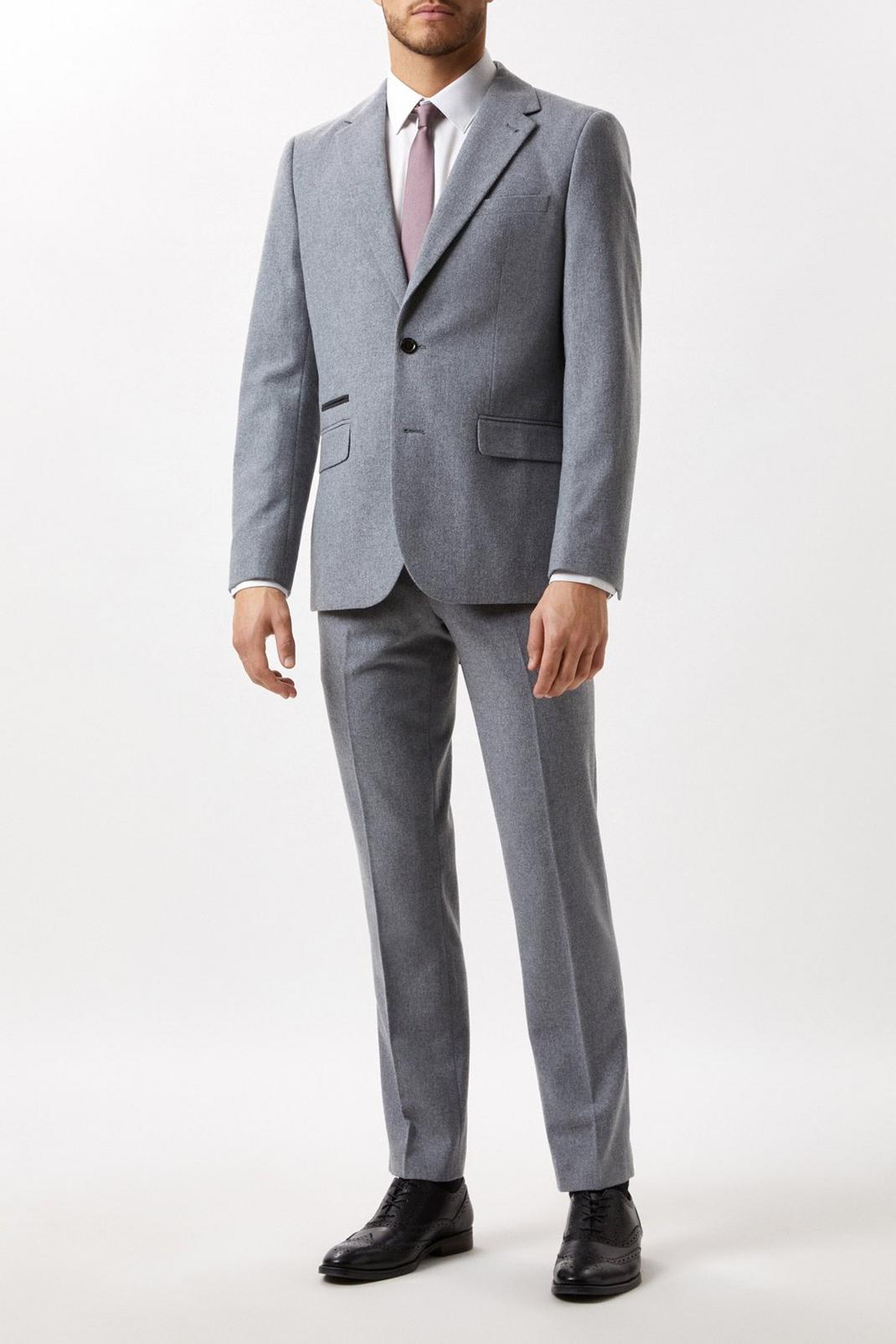 Slim Fit Grey Tweed Suit Jacket image number 1