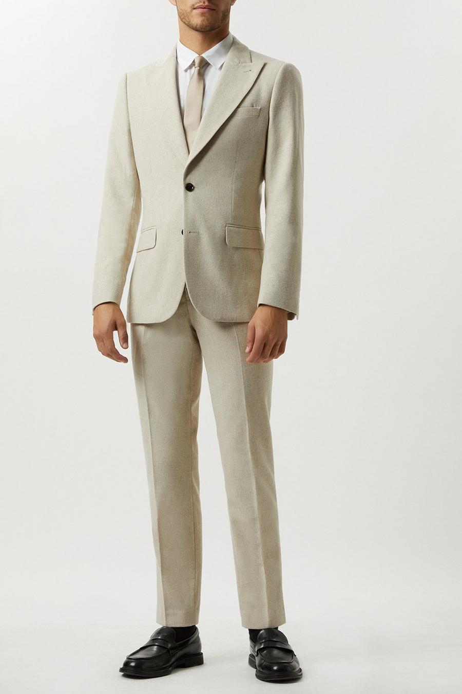 Slim Fit Neutral Tweed Three-Piece Suit