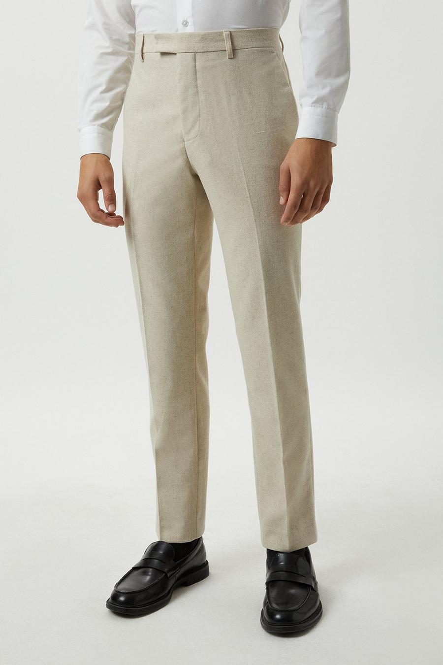 Slim Fit Neutral Tweed Suit Trousers
