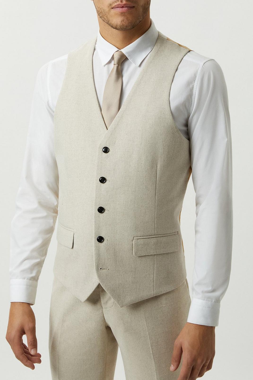 Slim Fit Neutral Tweed Suit Waistcoat image number 1