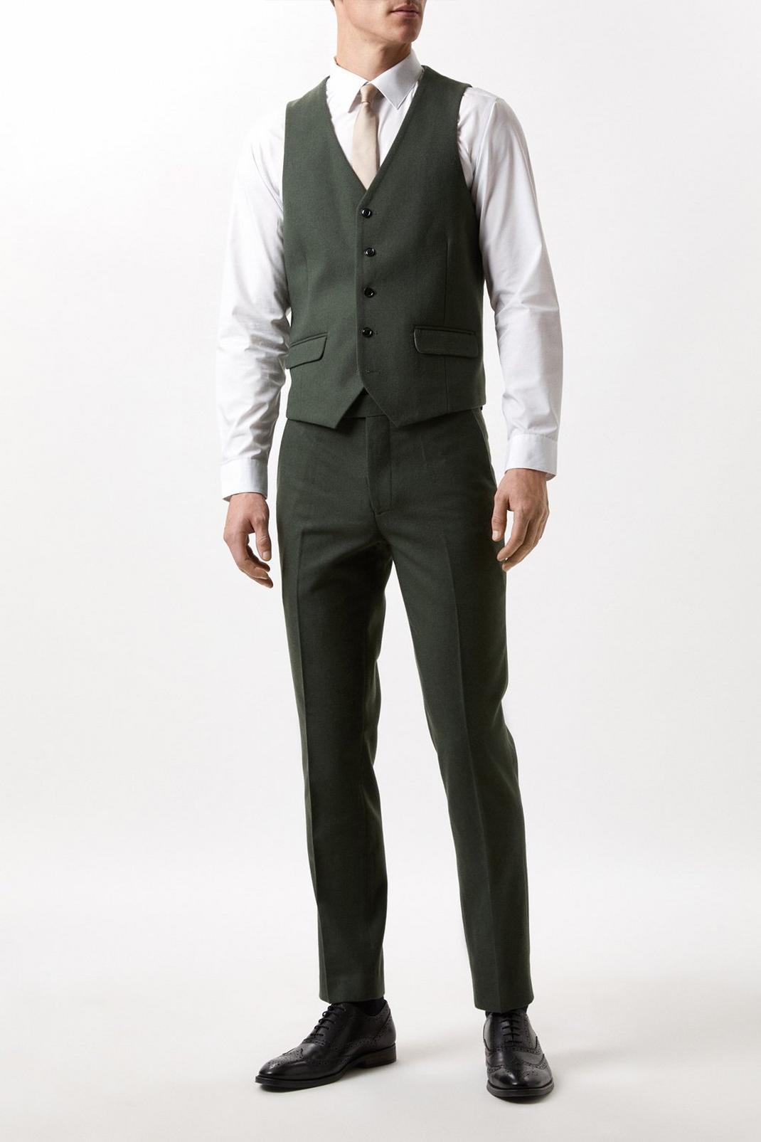 Slim Fit Green Tweed Suit Waistcoat image number 1