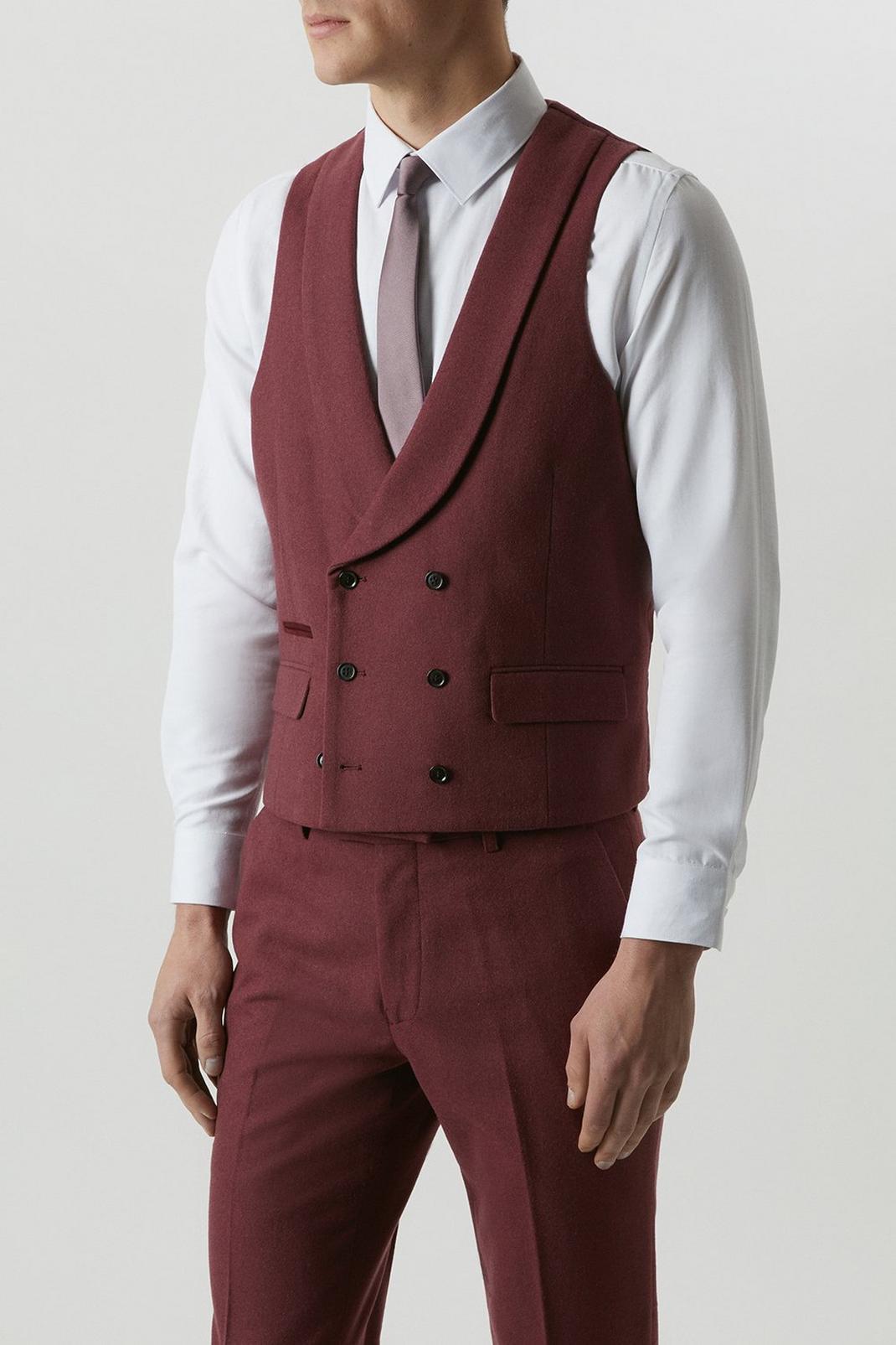 Slim Fit Burgundy Tweed Suit Waistcoat image number 1