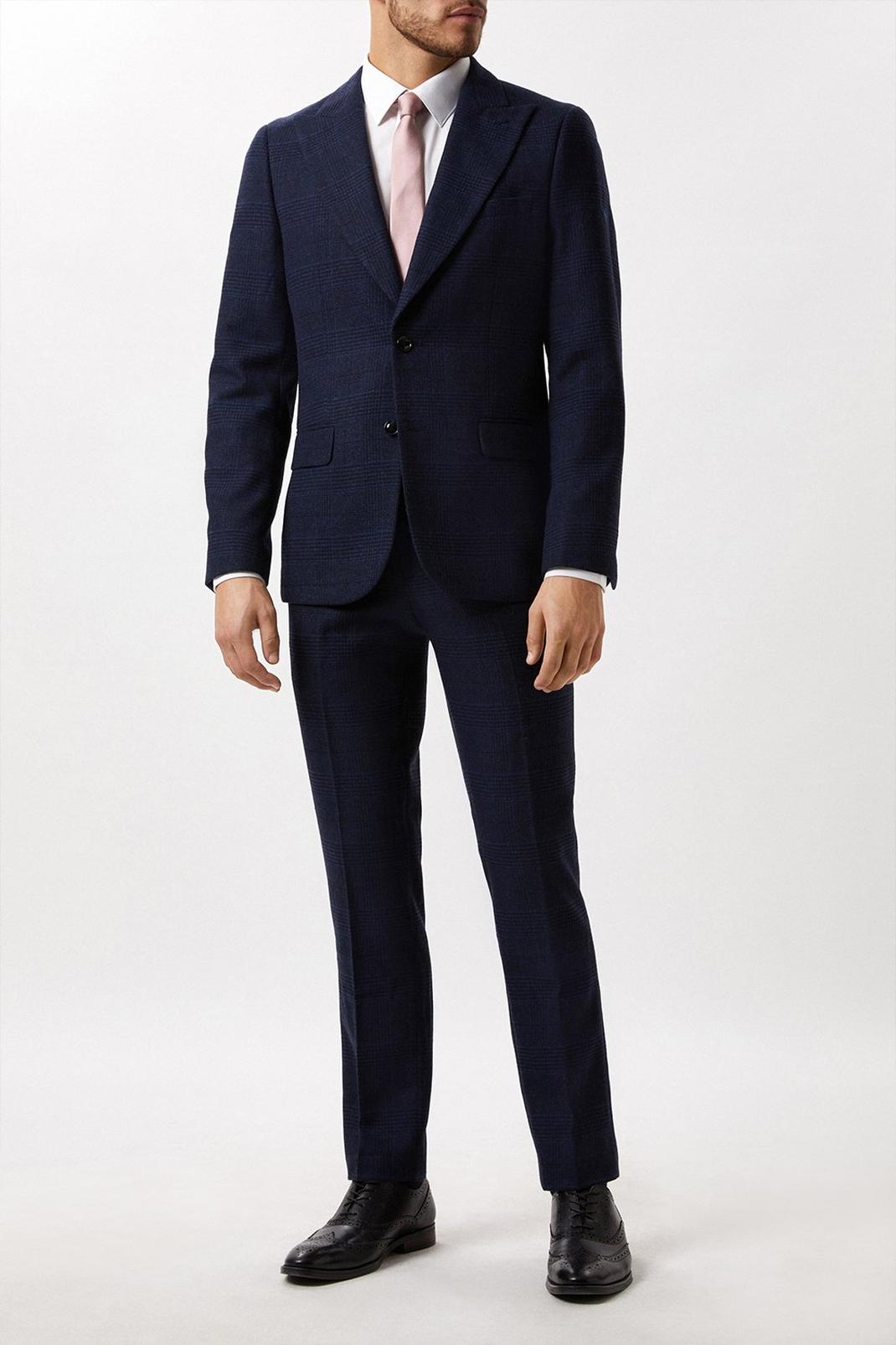 Slim Fit Navy Check Tweed Suit Jacket image number 1