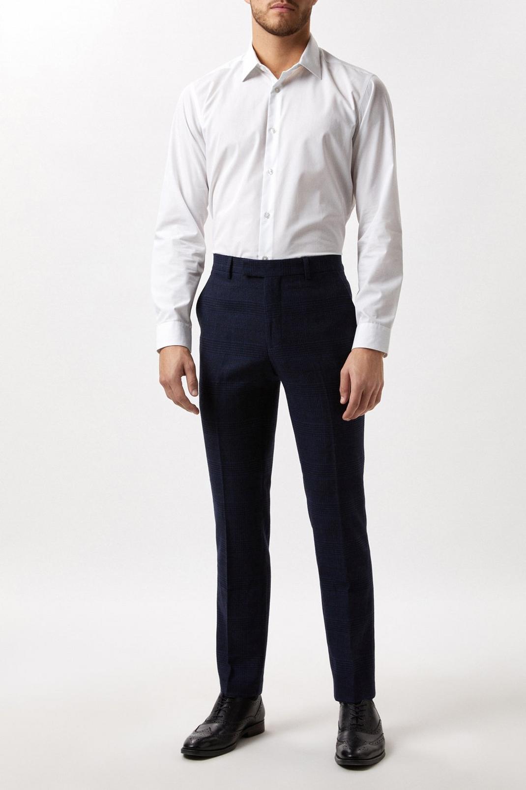Slim Fit Navy Check Tweed Suit Trousers image number 1