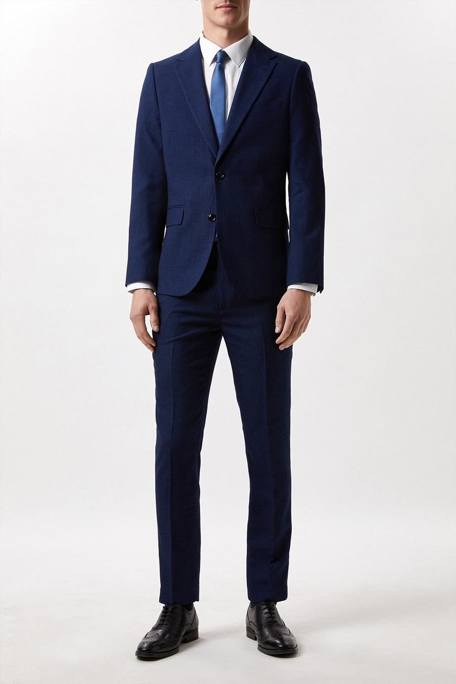 Slim Fit Blue Semi Plain Three - Piece Suit 