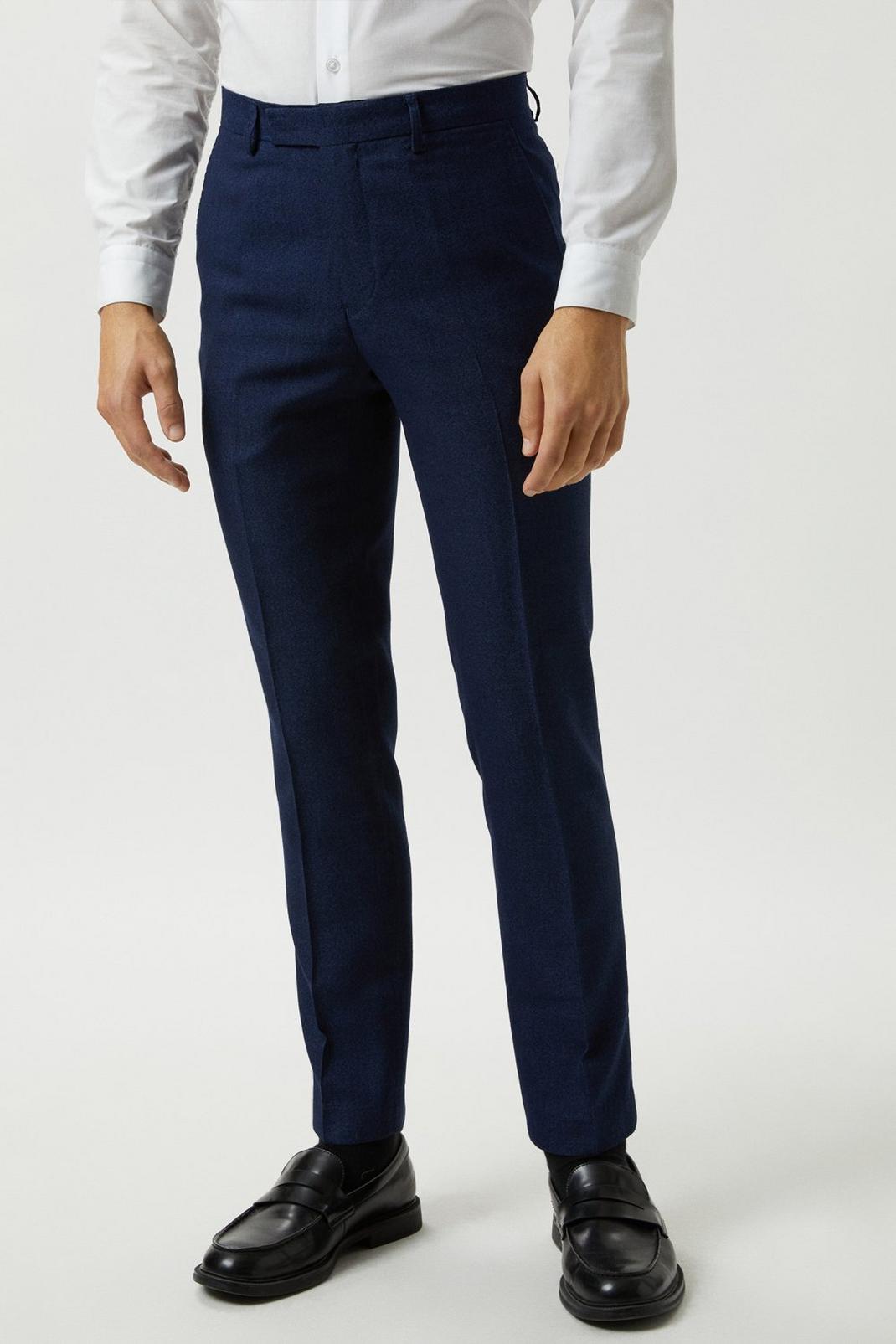 Navy Slim Fit Blue Semi Plain Suit Trousers image number 1