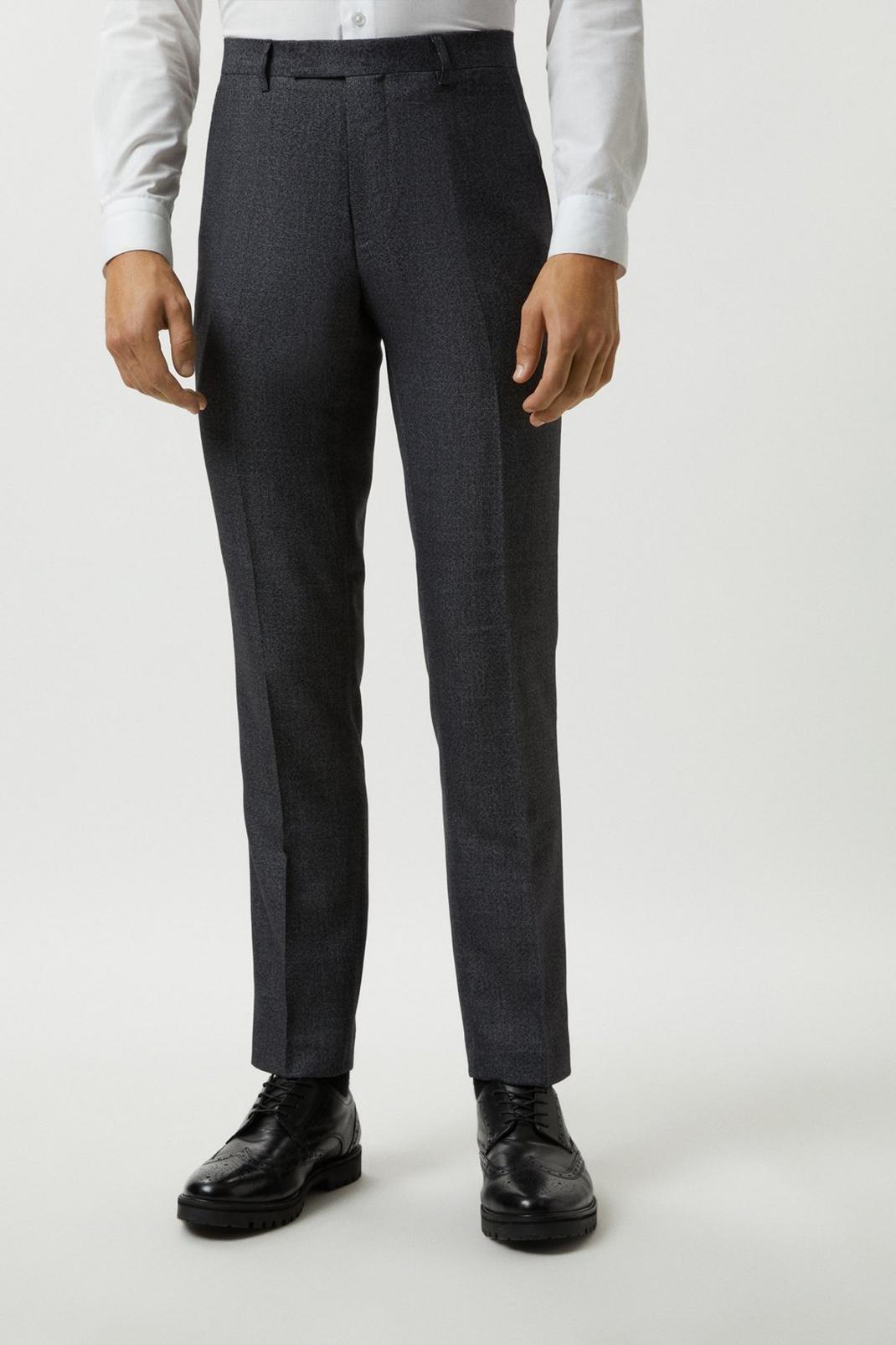 Slim Fit Grey Semi Plain Suit Trousers image number 1