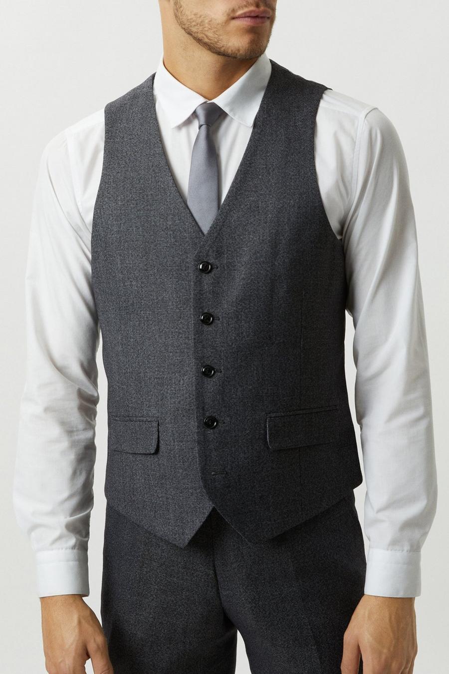 Slim Fit Grey Semi Plain Suit Waistcoat