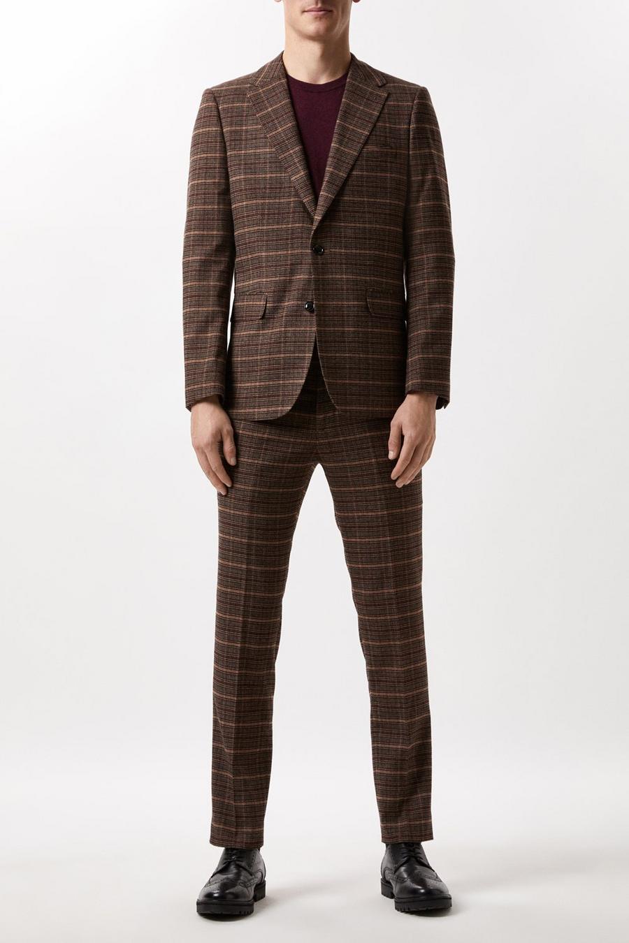 Slim Fit Brown Check Three - Piece Suit