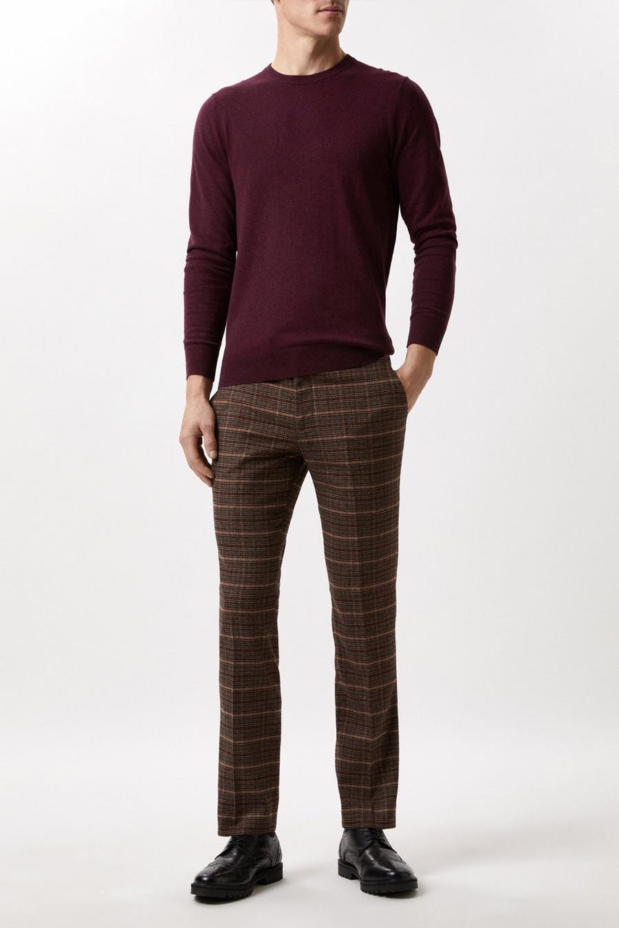 Harry Brown Slim Fit Brown Check Suit Trousers