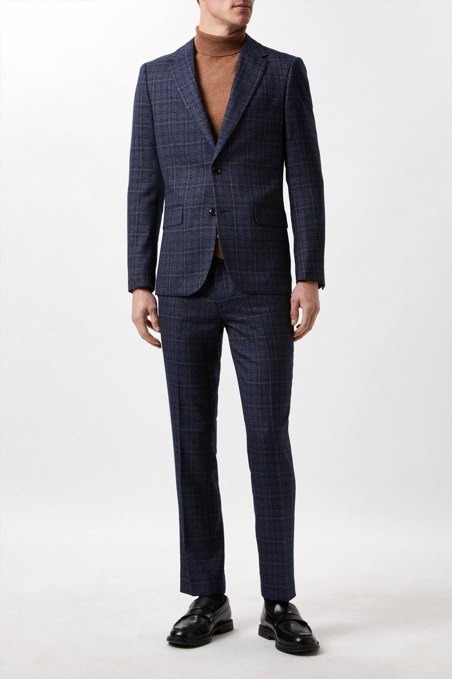 Slim Fit Blue Check Three - Piece Suit