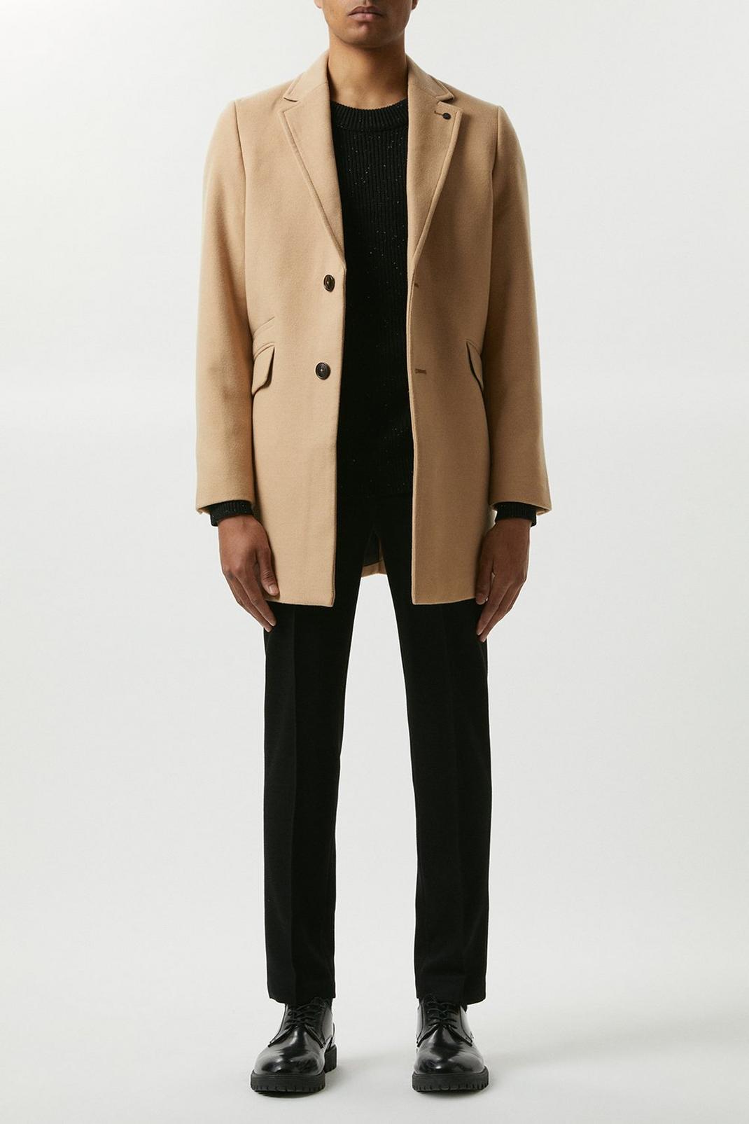 Camel Faux Wool Overcoat image number 1