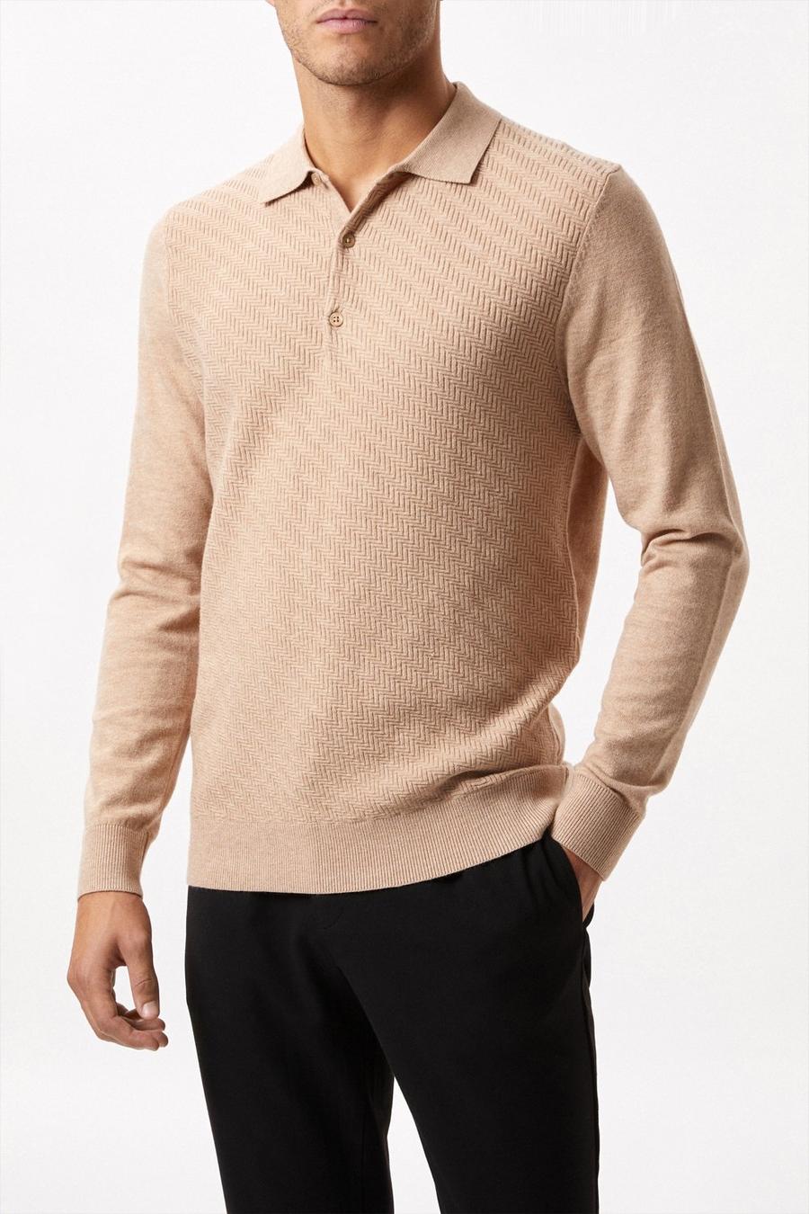 Super Soft Stone Textured Knitted Polo Shirt