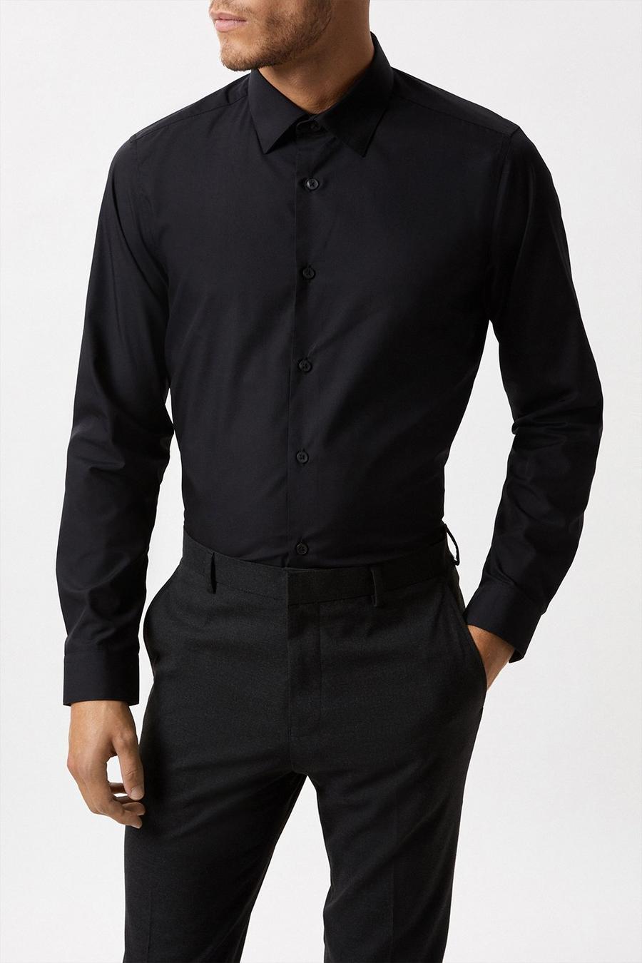 Black Tailored Fit Long Sleeve Easy Iron Shirt