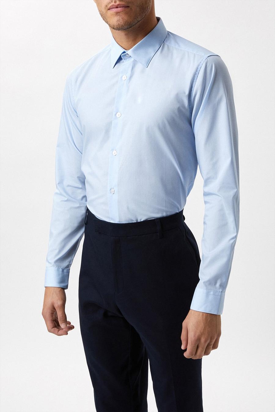 Blue Tailored Fit Long Sleeve Easy Iron Shirt