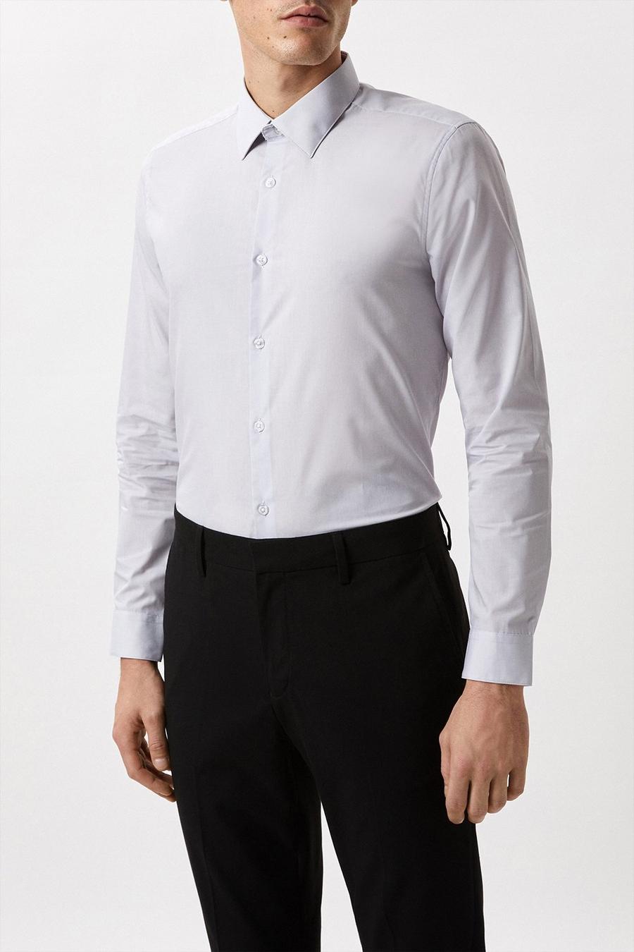Grey Slim Fit Long Sleeve Essential Shirt