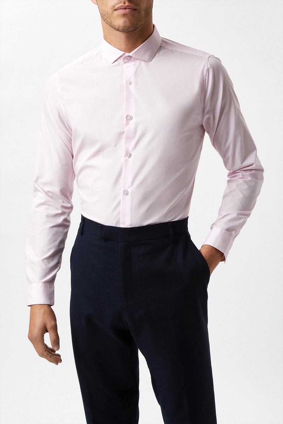 Long Sleeve Skinny Fit Pink Easy Iron Shirt