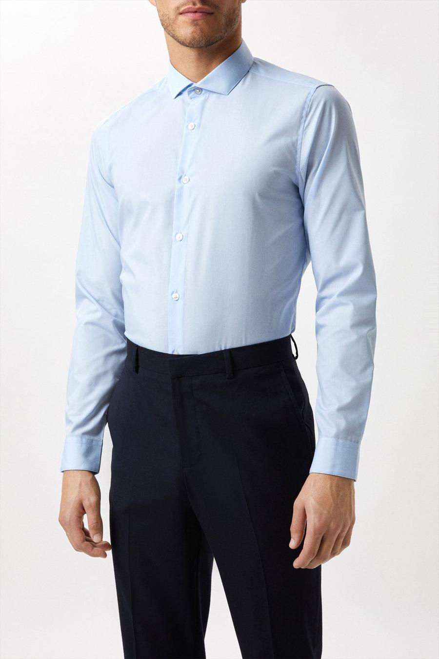 Blue Skinny Fit Long Sleeve Essential Shirt