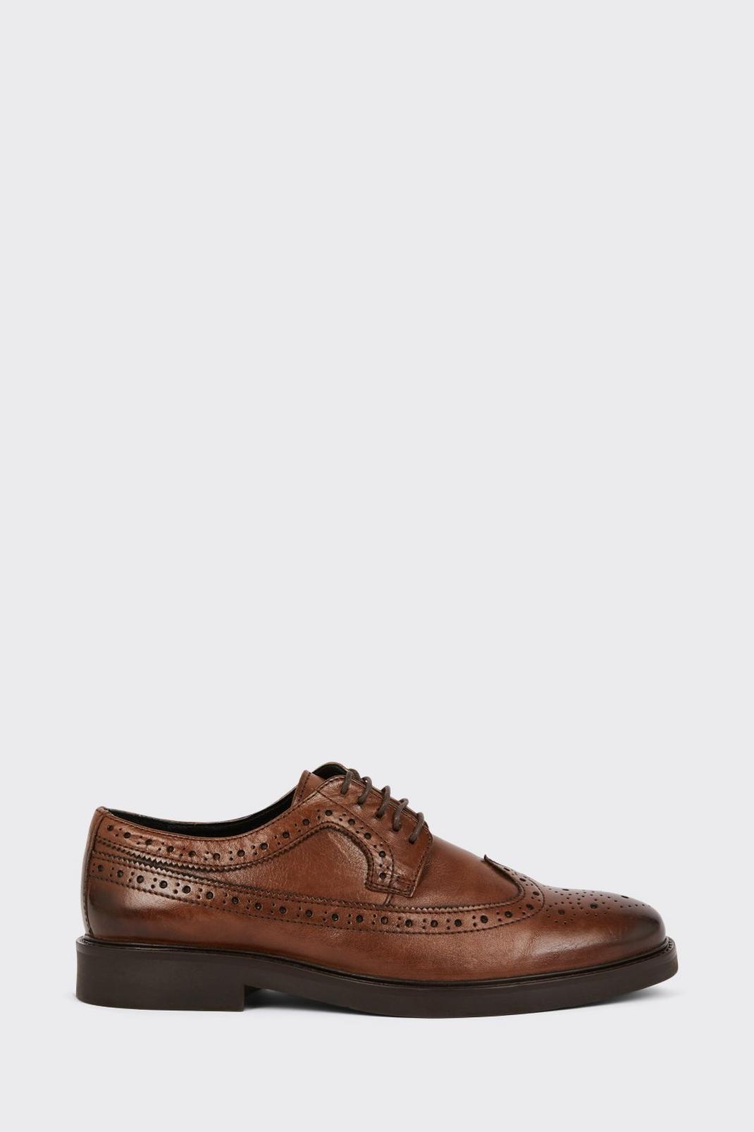 Brown Smart Leather Derby Brogue Shoes image number 1