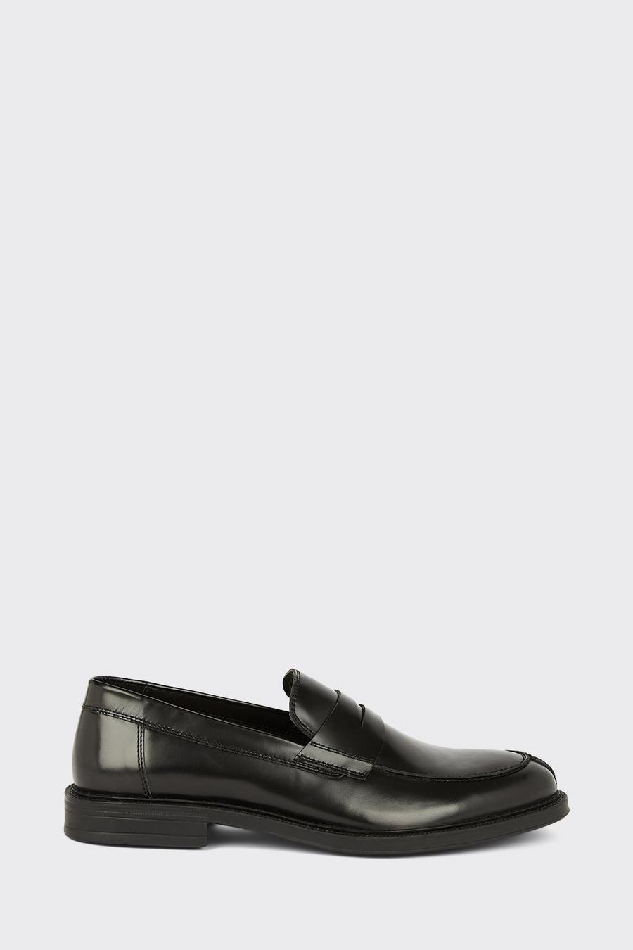 Black Smart Leather Slip On Loafers