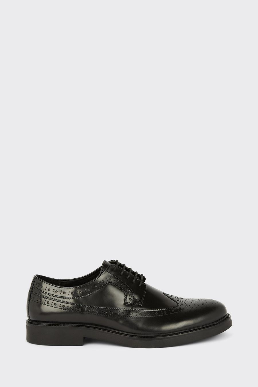 Black Leather Smart Derby Brogue Shoes