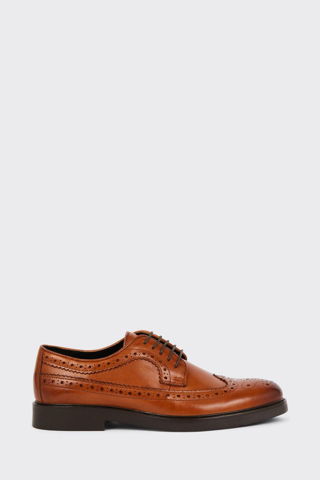 Tan Smart Leather Derby Brogue Shoes image number 1