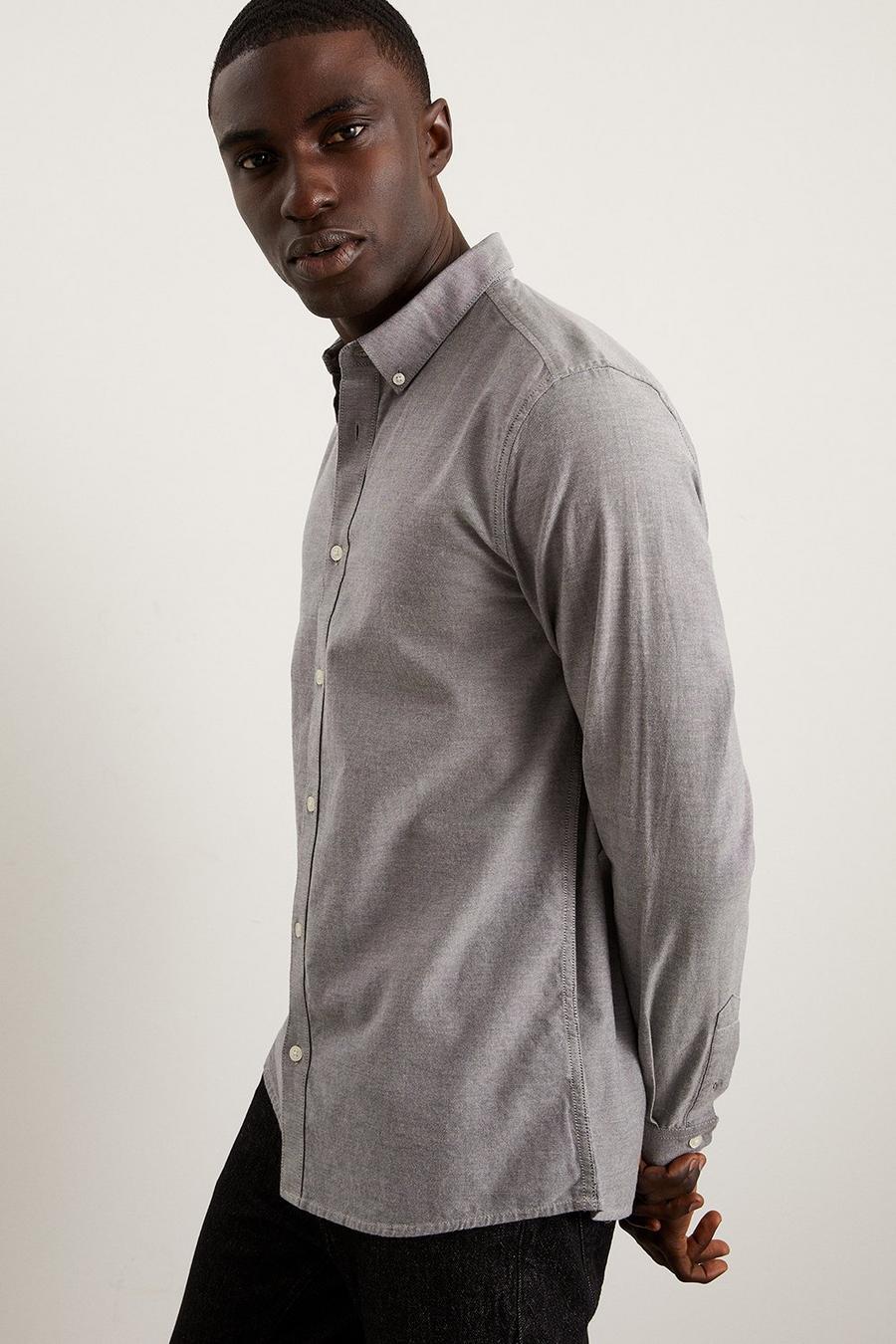 Regular Fit Grey Long Sleeve Oxford Shirt