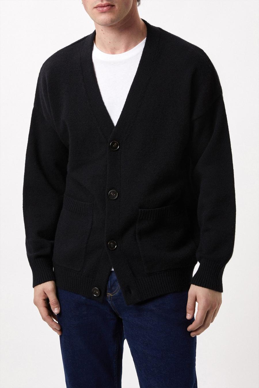 Super Soft Black Relaxed Fit Knitted Cardigan