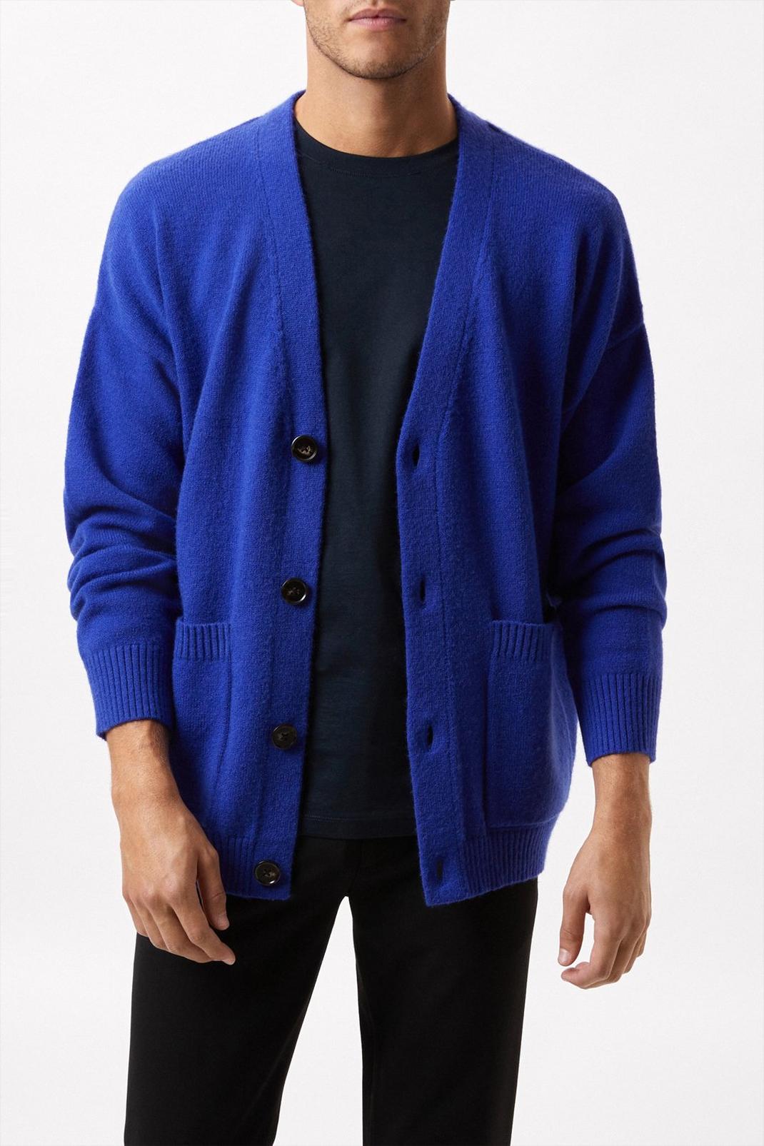 Super Soft Cobalt Relaxed Fit Knitted Cardigan image number 1