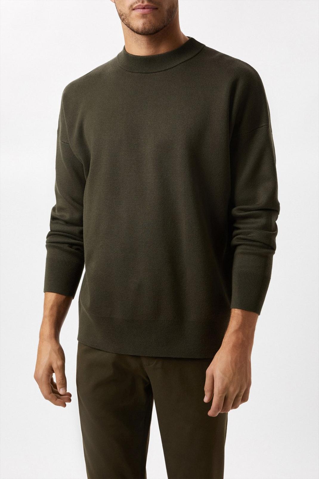 Premium Khaki Relaxed Knitted Crew Neck Jumper image number 1
