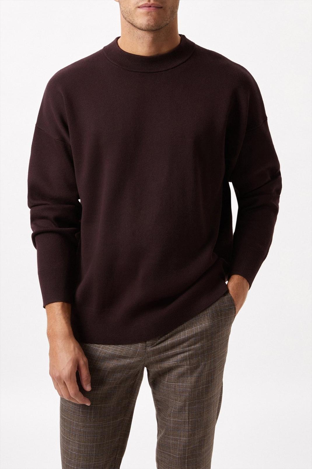 Tan Premium Chocolate Relaxed Knitted Crew Neck Jumper image number 1