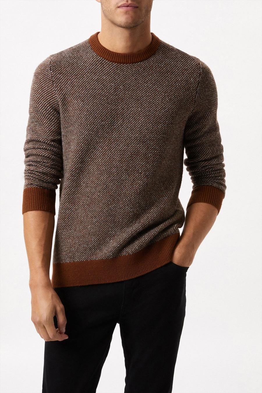 Super Soft Brown Two Tone Birdseye Knitted Jumper