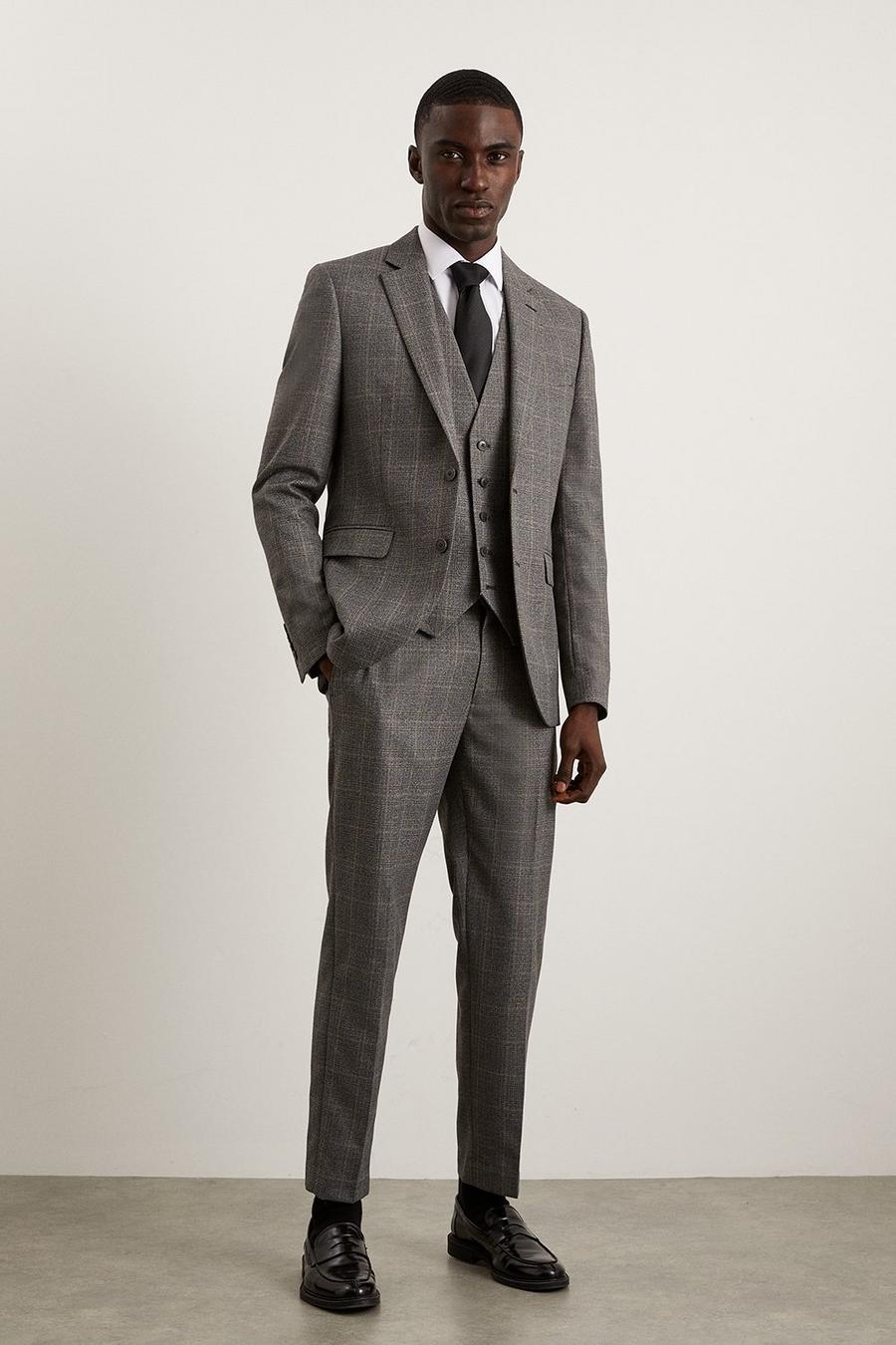 Skinny Grey Blue Highlight Check Suit Trouser