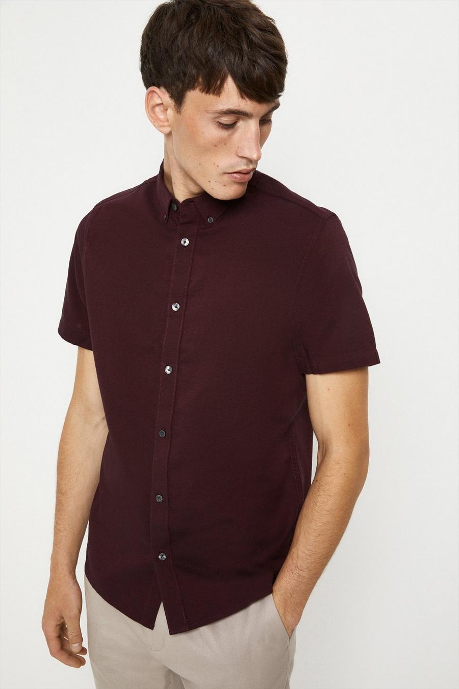 Short Sleeve Burgundy Cotton Oxford Shirt